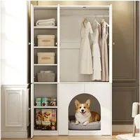 STILVORA Kleiderschrank 3-türiger Kleiderschrank Aufbewahrungsschrank mit Kleiderstange (Kleiderschrank 3-türig, mit Haustierbereich, Stange, Fächer, Holzwerkstoff, stabil, Kippschutz, 120×50×200cm, mehrzonig) für Schlafzimmer, Wohnzimmer, kleine Räu