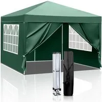 LALAHO Faltpavillon 3x3 m Gartenpavillon mit 4 seitenteilen Pop Up Pavillon UV-Schutz 50+, mit 4 Seitenteilen, Partyzelt höhenverstellbarer, mit Tragetasche, für Garten Camping