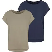 DENIMFY T-Shirt Damen Bluse DFJule Regular Fit 2er Pack (2-tlg) Kurzarm Top Shirt mit Rundhalsausschnitt aus 100% Viskose