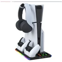 Luckice PlayStation Portal Ladegerät mit Headset- und Fernbedienungshalter Nintendo-Controller (Spar-Set, 1 St., PS5 Controller-Ladestation mit 3 USB-Hubs & RGB-Beleuchtung)