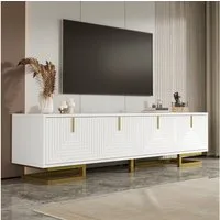 Merax Lowboard Fernsehschrank in Schwarz mit Struktur, (1 St), TV-Schrank mit 4 Türen, goldene Griffe & Beine, 160x38x44,5 cm