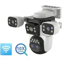 HS.SUPPLY IP-Überwachungskamera Sicherheitskamera 4 Objektive, Nachtsicht & Bewegungserkennung (Indoor, Outdoor, Komplett-Set, Spotlight-Kamera mit 4 individuellen Objektiven, Bewegungserkennung, remote Control, 10-fach Zoom)