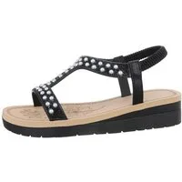 Ital-Design Damen Freizeit Riemchensandalette Keilabsatz/Wedge Keilsandaletten in Schwarz