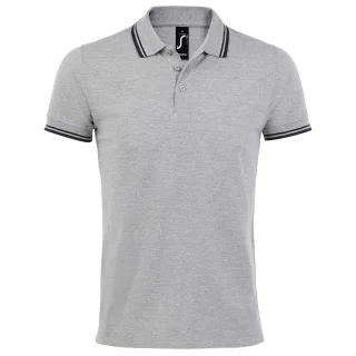 SOLS Mens Pasadena Tipped Short Sleeve Pique Polo Shirt (Heather Grey/Navy)
