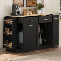 HAUSS SPOLE Sideboard mit Mülleimerfach,Küchenschrank mit Schubladen und Gewürzregal,Schwarz (Buffetschrank 133.5×40×86 mit Abfallbehälterfach), für Esszimmer oder Wohnzimmer