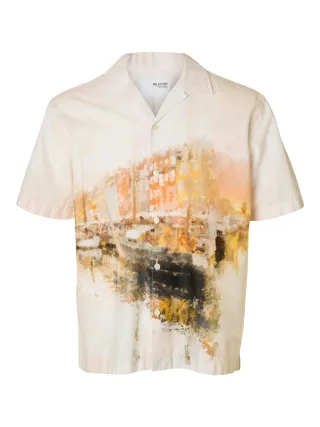 SELECTED MEN - SLHRLXCARL AOP SS SHIRT apricot - Gr. - M