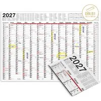 TOBJA Wandkalender Wandkalender 2027 XXL B1 Gefalzt 70x100 cm Jahresplaner, 14 Monate, Ferien DE/AT, KW, FSC, gefalzt