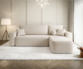 Ecksofa Schlafsofa Sofa AGEPO Stoff Curio Beige Ottomane Rechts
