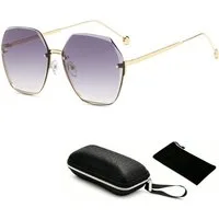 ibettertec Sonnenbrille Sonnenbrille Sonnenbrille Damen Rahmenlose mit Diamant Schliff UV 400 (Set, Aufbewahrungsbeutel, Mikrofasertuch, Brillenetui, Sonnenbrille) Transparent Farbverlauf Gläser Brille Outdoor Reisen