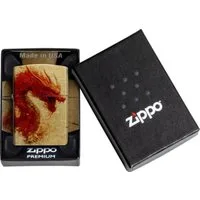 Zippo Feuerzeug Tumbled Brass color 540° Samurai/Dragon Drache gold rot, Zippo das Original mit dem " Klick "