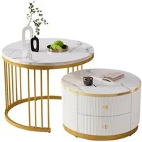 Merax Couchtisch, Hochglanz Marmoroptik, Beistelltisch Set, Satztisch Metallrahmen