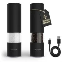 LARS NYSØM Gewürzmühle Stød praktische Einhandbedienung per Drucktaste, (2 Stück), elektrische Salz- & Pfeffermühle mit eingebautem LED-Licht