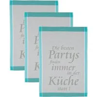 ROSS Geschirrtuch Die Besten Partys finden immer in der Küche statt, (Set, 3-tlg), Sprüchetuch, aus 100% Baumwolle