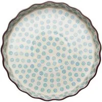 Tranquillo Quicheform aus Steinzeug RETRO rund Ø27x4 cm blau spülmaschinengeeignet, (Einzelartikel), Backform im Retro-Design, handgestempelt, mikrowellengeeignet