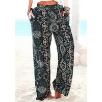 LASCANA Strandhose aus leichter Viskose mit weitem Bein mit Ethnoprint, Wide-Leg, Marlenehose, leichte Sommerhose, Schlupfhose