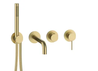 Herzbach MODUL7 Hebelmischer-Farbset 2 Verbraucher Auslauf Brass Steel, 70.702012.1.41 70.702012.1.41