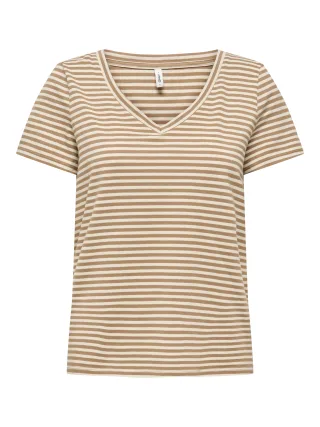ONLY - ONLVENUS S/S V-NECK SHINE TOP JRS Toasted Coconut - Gr. - S
