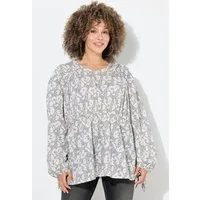 Ulla Popken Longbluse Bluse Quer-Tunnelzüge A-Linie V-Ausschnitt Langarm