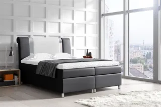 Boxspringbett Schlafzimmerbett NATHAN 160x200cm Kunstl. Schwarz-Weiss