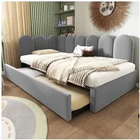 Merax Daybett 90x200cm mit Ausziehbett 90x190cm (1 tlg), Polsterbett Samt Tagesbett Kinderbett Schlafsofa mit Lattenrost