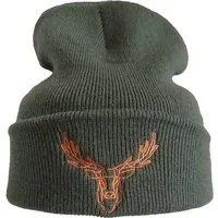 Baddery Beanie Strickmütze: "Polygon Hirsch" - Jäger Förster Wald, hochwertiger doppellagiger Strick, Stick-Motiv, One Size
