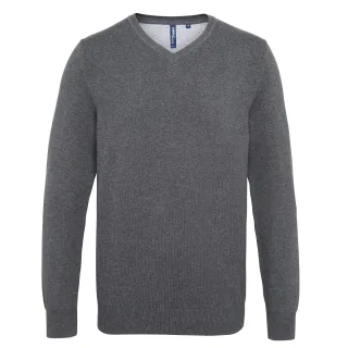 Asquith & Fox Herren Pullover mit V-Ausschnitt aus reicher Baumwolle (Holzkohle)