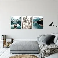 Novart Wandbild 3 Wandbilder Set Natur Wohnzimmer Deko Landschaft Berge Boho, Natur