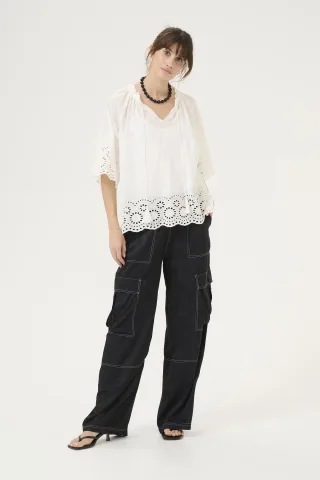 Kurzarm-Bluse Relaxed fit Spring Gardenia white