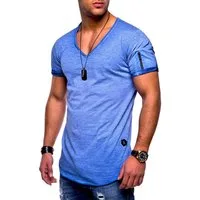 SOULSTAR T-Shirt BHKNINW Herren Basic Kurzarm V-Neck Oversized Shirt V-Ausschnitt Zipper