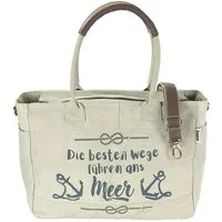 Sunsa Handtasche XXL Damen Tasche aus Canvas & Leder. Strandtasche, Maritim Vintage Aufdruck