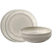 like. by Villeroy & Boch Geschirr-Set Perlemor Tafelset (4-tlg), 2 Personen, Porzellan, Effektglasur im handmade Pottery Look