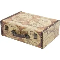 HMF Aufbewahrungsbox Handgefertigter Vintage Koffer aus Holz, Deko Koffer, Geschenkkoffer im Weltkarten Design, 38 x 26 x 13 cm