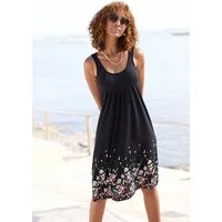 Beachtime by Lascana Strandkleid mit Blumenprint am Saum, lockeres Hängerchenkleid mit Zierfalten Leichtes Sommerkleid aus Viskose, Jerseykleid, A-Linien-Kleid, casual