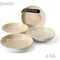JIWOO Suppenteller 4er Ø21,9cm, Speiseteller Pastateller Salatteller Dessertteller Plate, (4 St), Keramik Hochwertiges Tellerset Braun Mikrowellenofen Spülmaschine