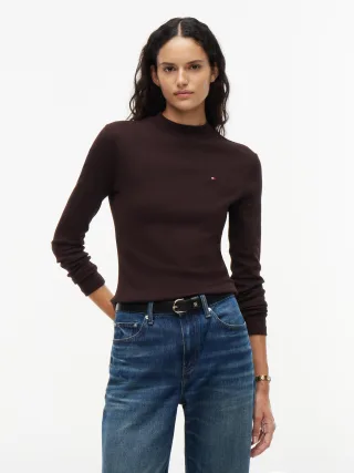 SLIM CODY MOCK-NK LS TEE Chocolate - Gr. - S