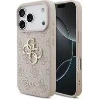 Guess Handyhülle iPhone 17 Pro Kunstleder rosa Big Logo Metall goldfarben 6,3 Zoll, Kantenschutz
