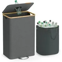 SONGMICS Flaschenkorb Pfandflaschen-Sammelbehälter, Flaschensammler Leergut, Küche, 95 L Pfandflaschen-Behälter, mit Loch, Deckel, Innensack mit Griffen