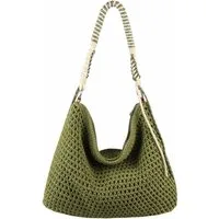 ITALYSHOP24 Schultertasche DAMEN TASCHE Boho Shopper Strohtasche Hobo Geflecht Häkeltasche Textil, Sommer Basttasche Strand Retro Reise Freizeit Urlaub Beuteltasche