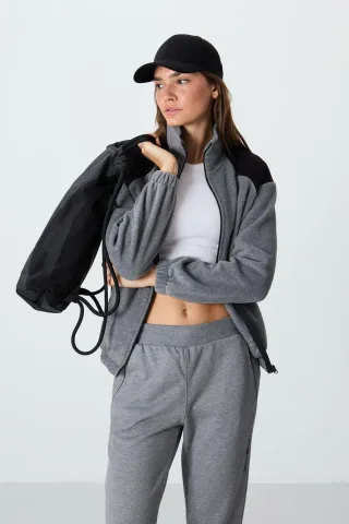 Übergroßer Colorblock-Half-Zip-Pullover