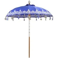 Oriental Galerie Sonnenschirm Balinesischer Sonnenschirm 180 cm Einfache Bemalung Blau-Silber