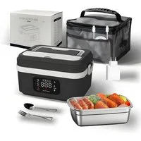 AKKEE Elektrische Lunchbox Kabellos 1 L Batteriebetrieben Beheizbare Lunchbox 16000mAh, 60W selbstheizender Speisenwärmer für Büro Auto Reisen