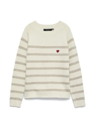 VERO MODA - VMDOFFY EMBROIDERY LS O-NECK PULL NOOS Birch - Gr. - XL