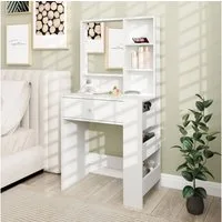 HOMCOM Schminktisch Make-up-Tisch mit Spiegel (Frisiertisch mit Schublade und 7 Fächern, 1-St., moderner Kosmetiktisch für Schlafzimmer), Weiß