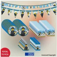 Procos Einweggeschirr-Set 72-tlg. Lego City Party Set für Kindergeburtstag, 8 Personen