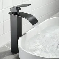 LuxusKollektion Waschtischarmatur Waschtischarmatur Wasserhahn Wasserfall Mischer Bad Schwarz Hoch