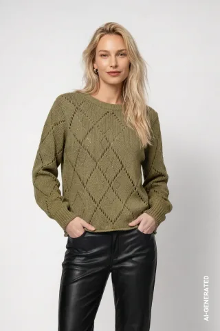 monari - Ajour-Strickpullover mit Rautenmuster forest - Gr. - 36
