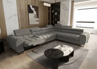 Ecksofa Schlafsofa BASTIEN RELAX in Stoff Moly Grau Ottomane Rechts