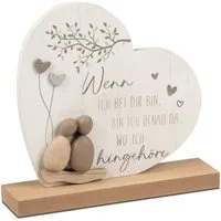 formano Dekofigur Herz Holz mit Fuß und Spruch 20 cm Liebevolle Wohn-Deko Steinoptik