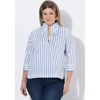 Ulla Popken Longbluse Tunika Streifen Kelchkragen 3/4-Arm hinten länger