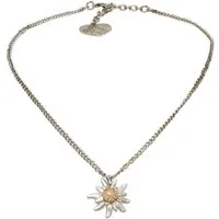 Alpenflüstern Collier Metall-Trachtenkette Greta mit Strass-Edelweiß klein (antik-silber-farben), - Damen-Trachtenschmuck Dirndlkette